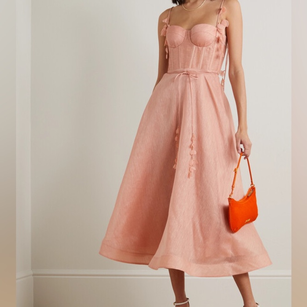 Peach pink Zimmermann wonderland midi linen dress in size 2